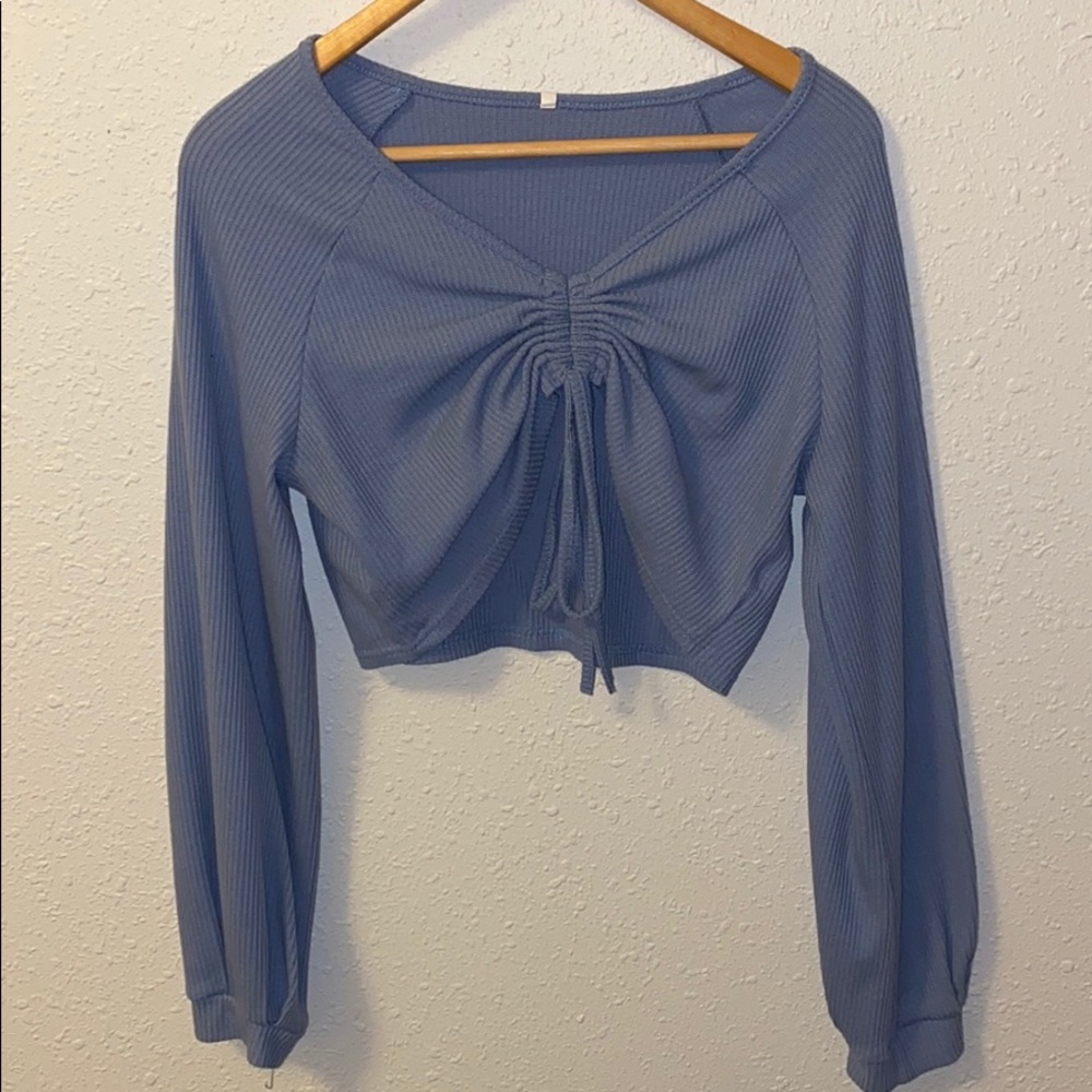 Blue long sleeve crop top